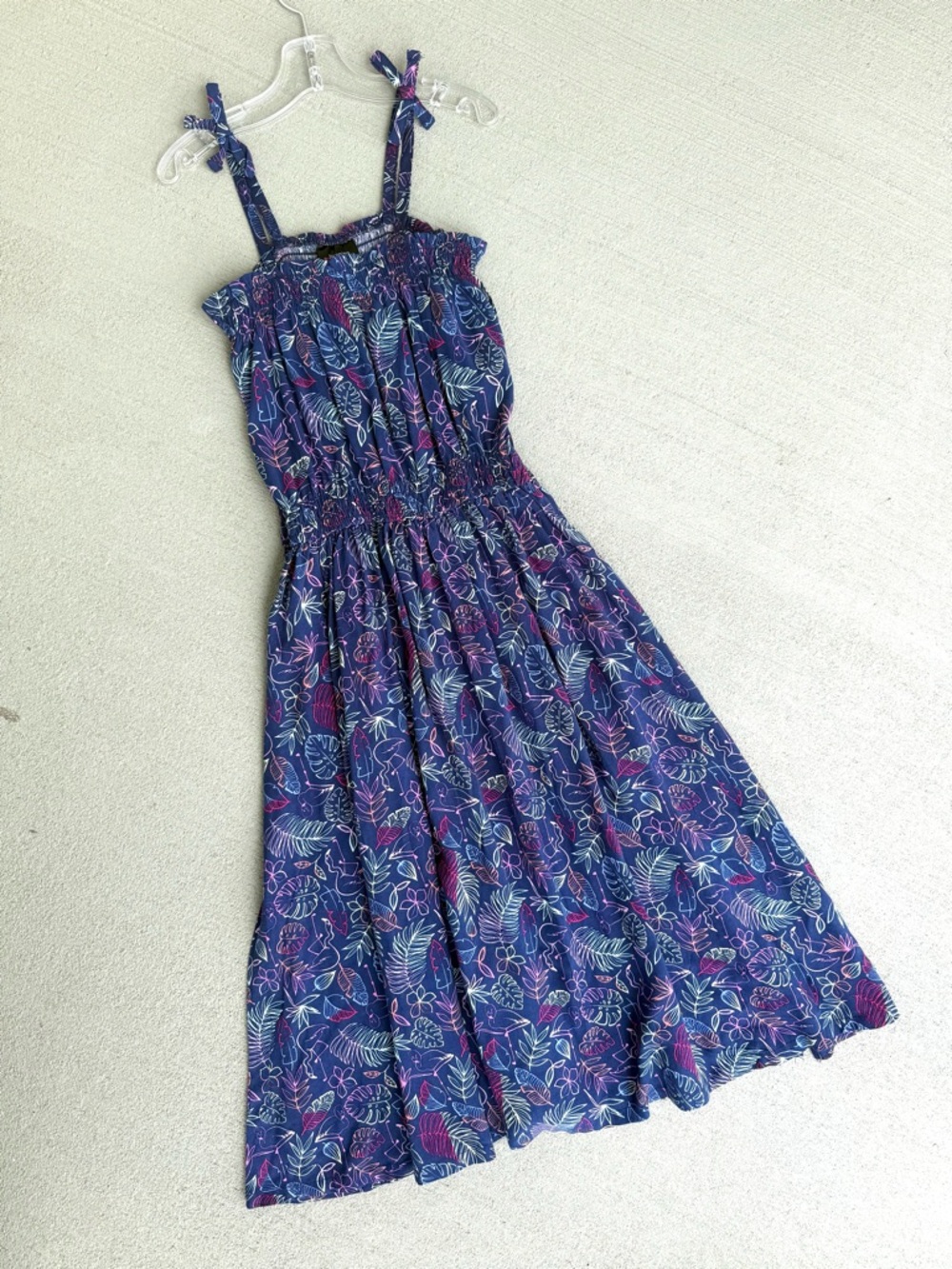 Picapino Girls Sleeveless Bow Strap Navy Multi-color Floral Summer Sundress Sz 8